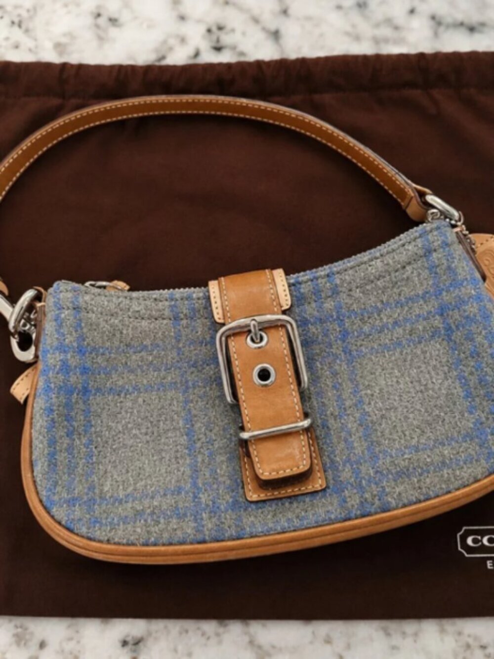 RARE VINTAGE COACH 2003 Blue & Gray Tweed Shoulder Bag β Style 7565 - Picture 2 of 6